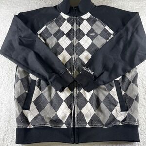 Ecko Unlimited Full‎ Zip Black Gray Sweatshirt Large Diamonds Y2K Designer Used